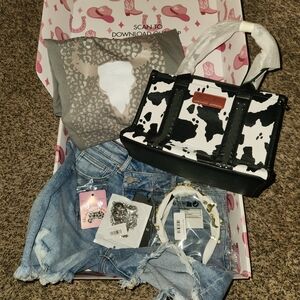 Willow boutique country concert box - wrangler cow print purse cowgirl